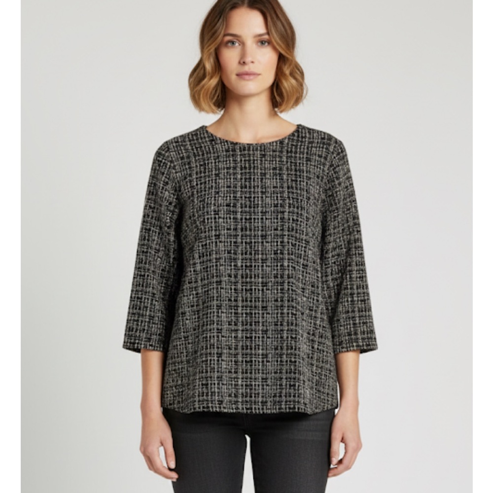VAN HEUSEN Woven Pattern Top, Women’s Size L, Black White Tan